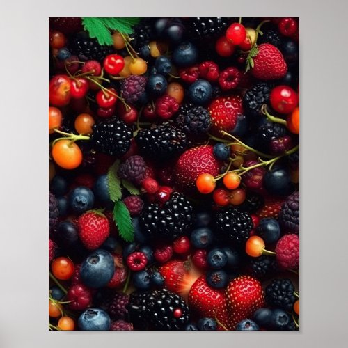 Background with various forest fruits poster