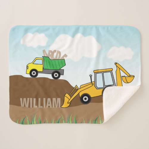 Backhoe and Dump Truck Personalized Sherpa Blanket