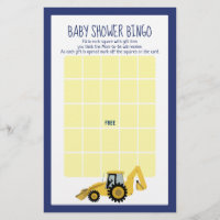 Backhoe Construction Baby Shower Bingo Game