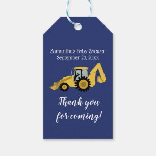 Backhoe Construction Baby Shower Gift Tag