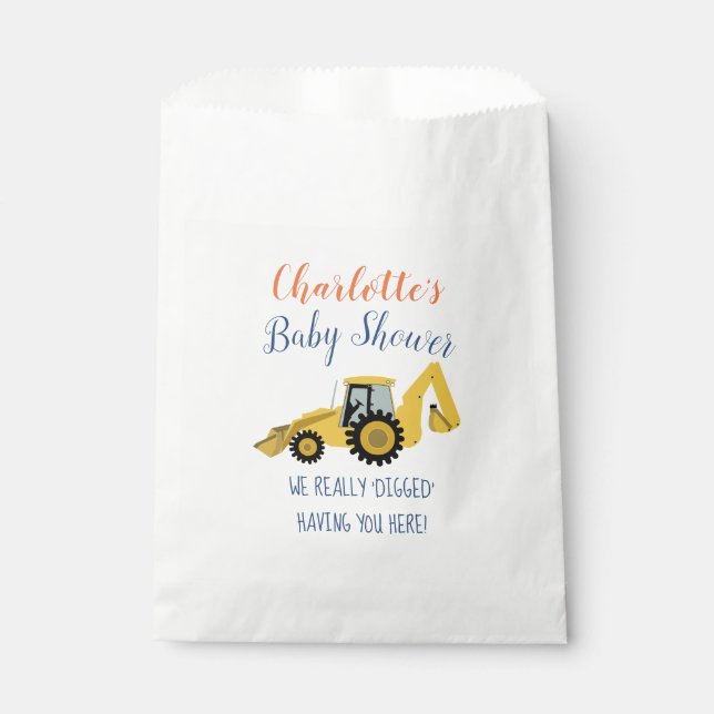 Backhoe Construction Baby Shower Party Favor Bags (Front)