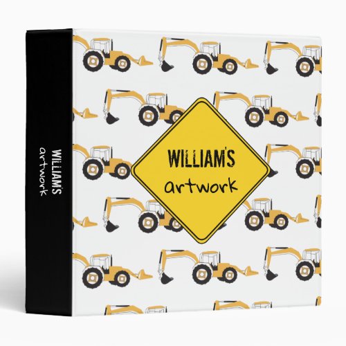 Backhoe Construction Truck Artwork Artist Keepsake 3 Ring Binder