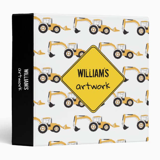 Backhoe Construction Truck Artwork Artist Keepsake 3 Ring Binder (Front/Spine)