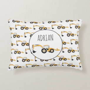 Backhoe Construction Truck Custom Name Accent Pillow
