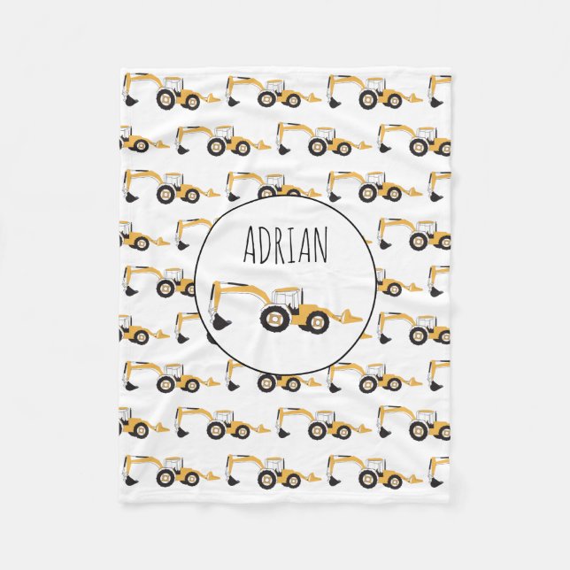 Backhoe Construction Truck Custom Name Fleece Blanket (Front)