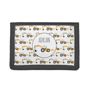 Backhoe Construction Truck Custom Name Trifold Wallet