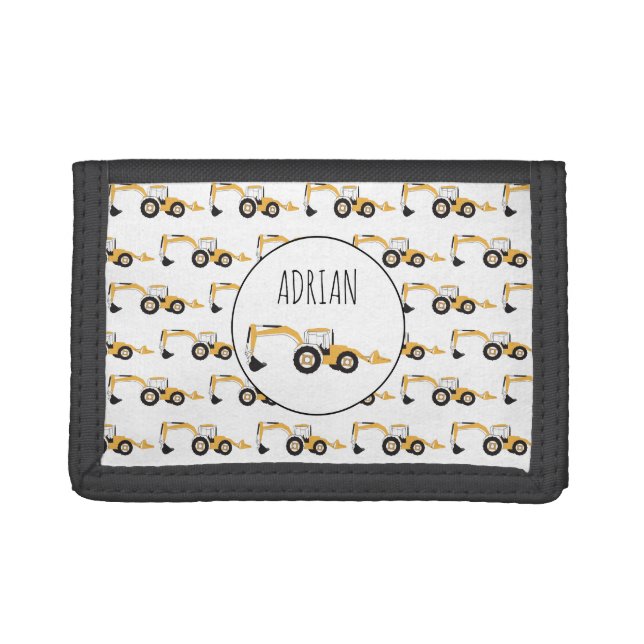 Backhoe Construction Truck Custom Name Trifold Wallet (Front)
