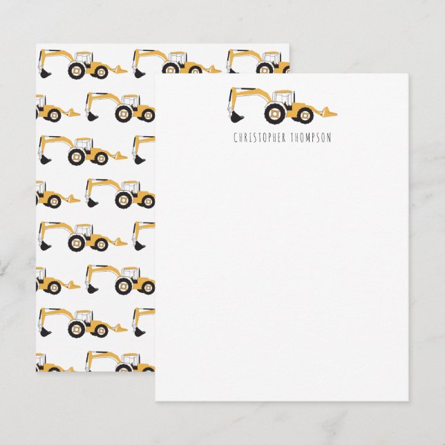 Backhoe Construction Truck Kids Children's Note Card (Front/Back)