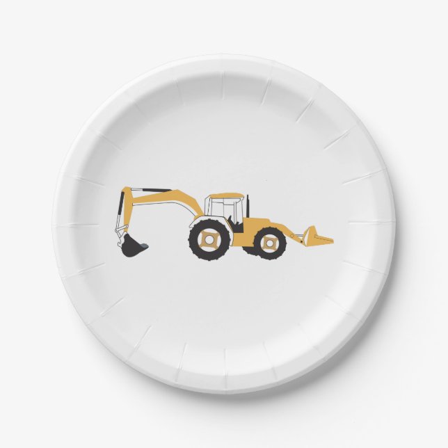Backhoe Construction Truck Paper Plates (Front)