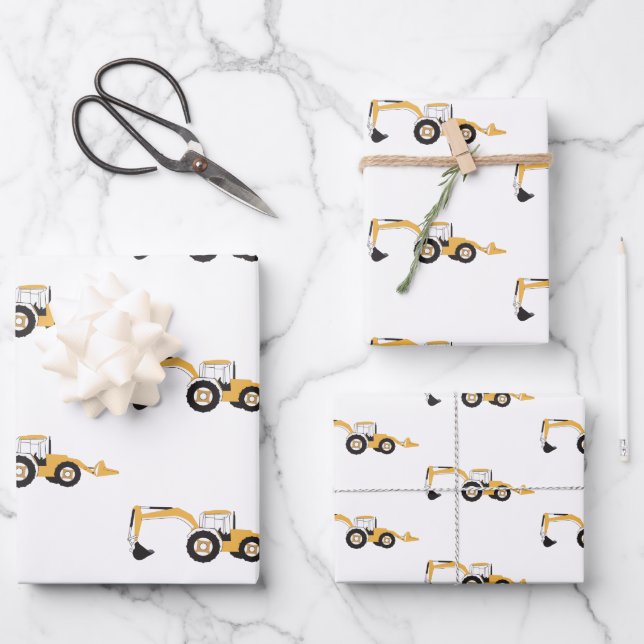 Backhoe Construction Truck Wrapping Paper Sheets (Front)