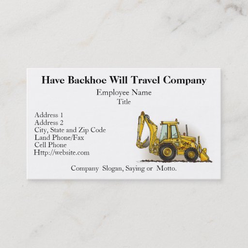 Customizable Backhoe Digger Construction Business Cards
