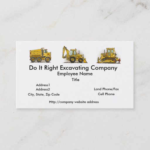 Customizable Backhoe Digger Construction Business Cards
