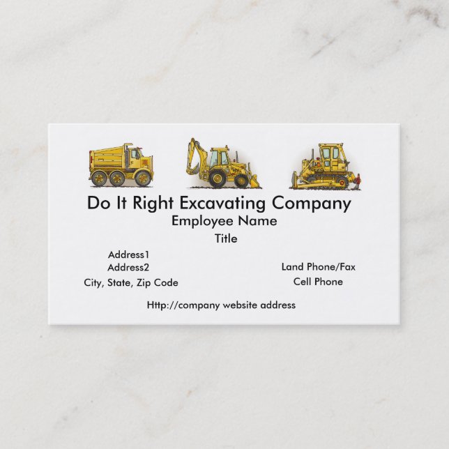 Backhoe Digger Construction Business Cards (Front)