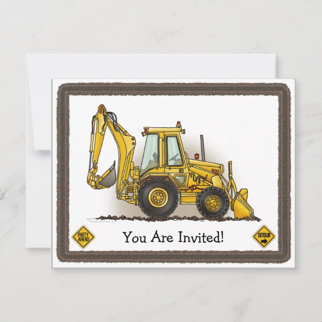 Backhoe Digger Construction  Kids Party Invitation (Front)