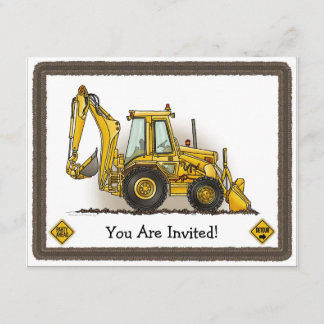 Backhoe Digger Construction  Kids Party Invitation
