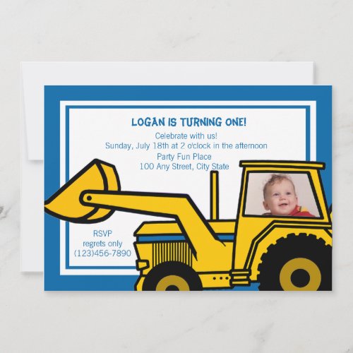 Backhoe Fun/ Photo Custom Invitation