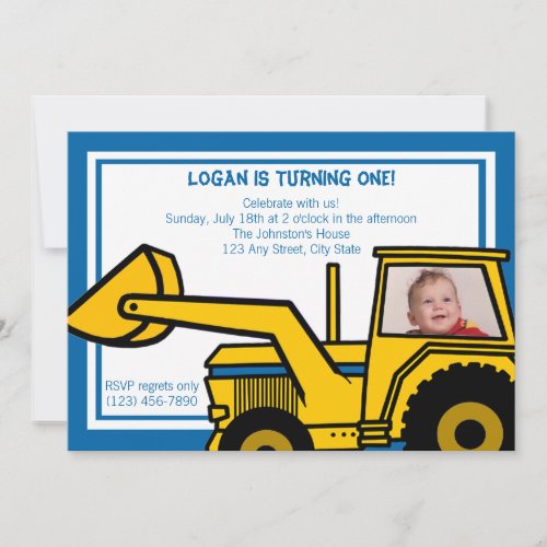 Backhoe Fun/ Photo Personalized Invitation