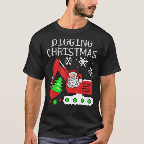 Backhoe Truck Digging Christmas Lights Holiday Con T_Shirt