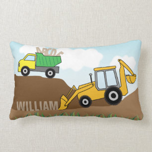 Backhoe with Loader and Dump Truck Personalized Lumbar Pillow