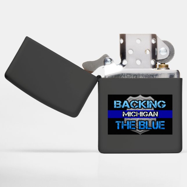 Backing the Blue Michigan Zippo Lighter (Opened)
