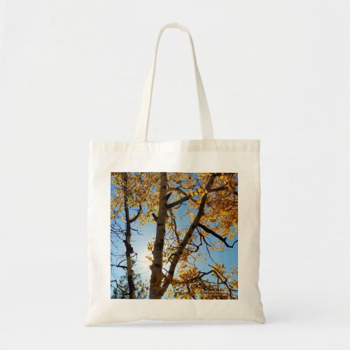 Backlit Aspen Tree  Yellow Fall Foliage Blue Sky Tote Bag