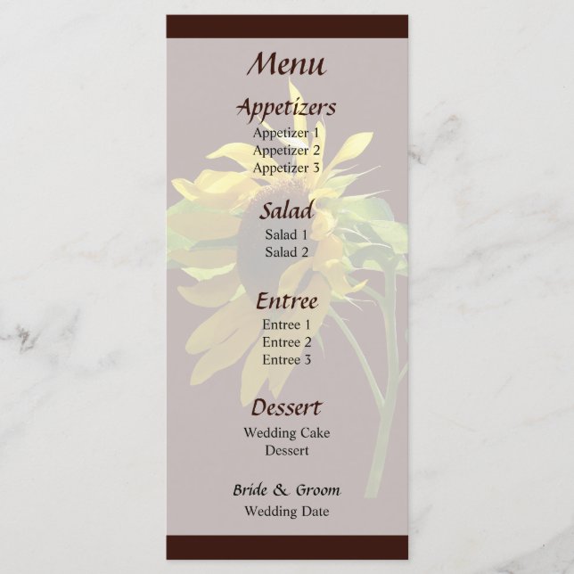 Backlit Sunflower Wedding Menu (Front)