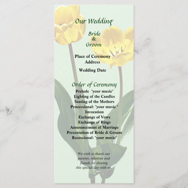 Backlit Yellow Tulips Wedding Program (Front)