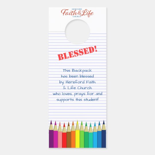 Backpack Blessing Colored Pencils Church Tag Door Hanger Zazzle Com