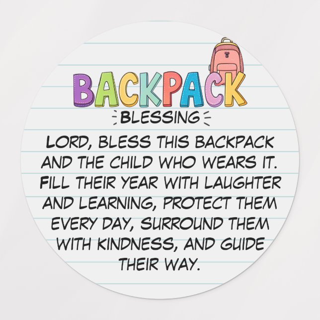 Backpack Blessing Round Waterproof Labels  (Design 1)