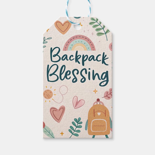 Backpack Blessing Tag – Cute Rainbow & Heart Desig (Front)