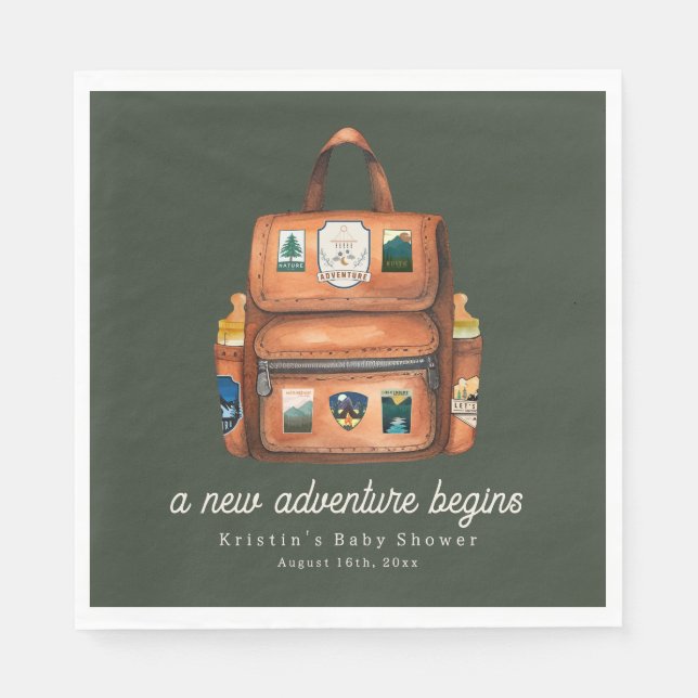 Backpack + Bottles Green Woodland Baby Shower Napkins (Front)