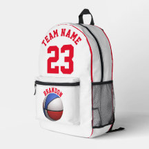 Backpack kids boys basketball sports white red