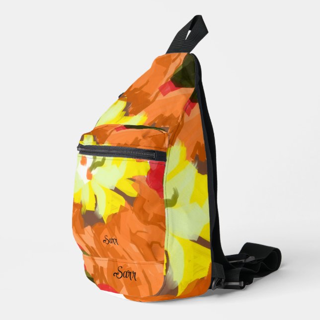 Backpack : Orange Yellow Flower . Sling Bag (Right Corner)