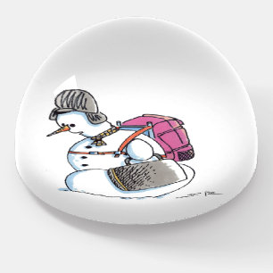 Backpack Snowman glass dome paperweight