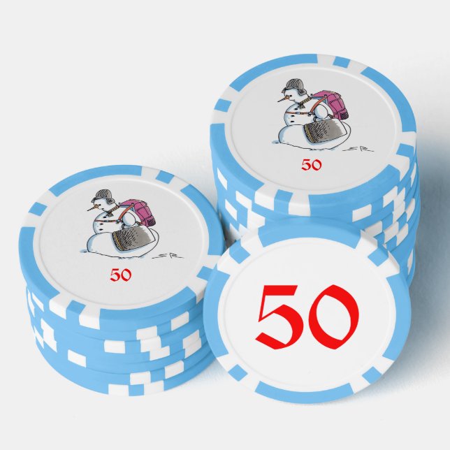 Backpack Snowman light blue 50 striped poker chip (Stack)