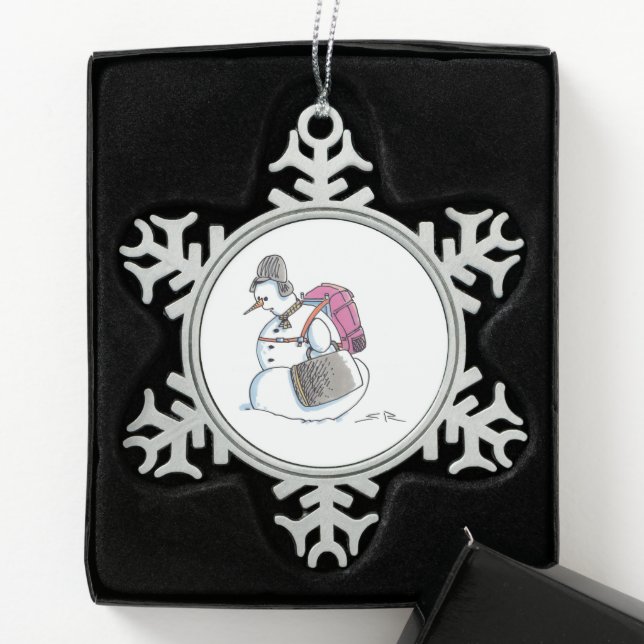 Backpack Snowman pewter snowflake ornament (Box)