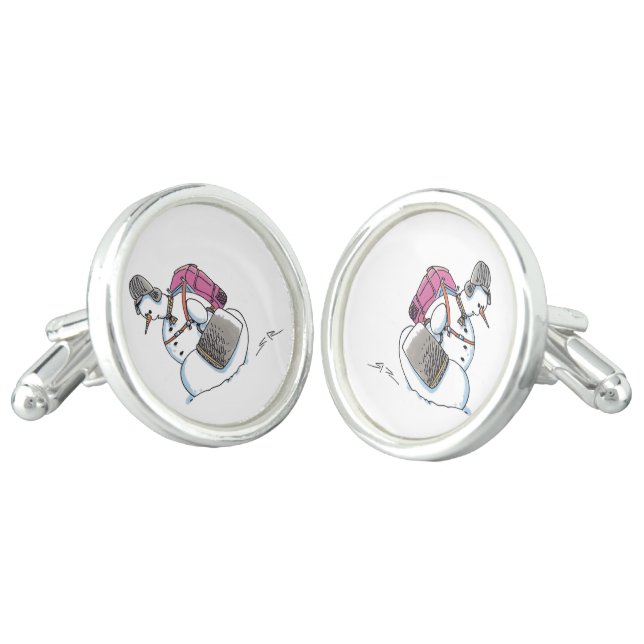Backpack Snowman silver plated cufflinks (Angled)
