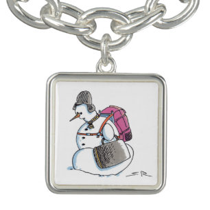 Backpack Snowman silver square charm bracelet