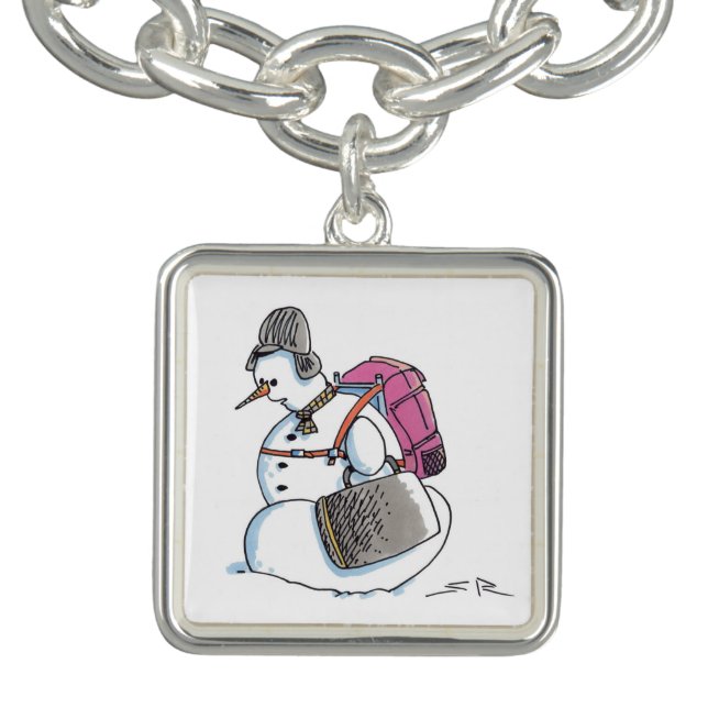 Backpack Snowman silver square charm bracelet (Design)