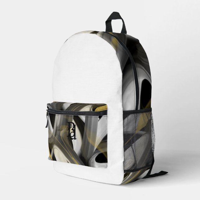 Backpack Trend Abstract Art Black White Gold (Back Corner Right)
