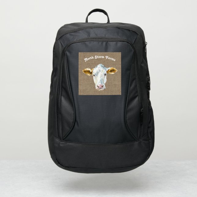 Backpack with Face of Cow & Name of Farm (Front)