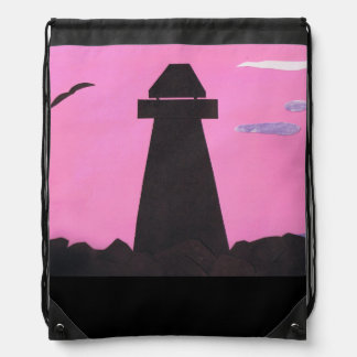 Backpack with Lighthouse Scene at Sunset