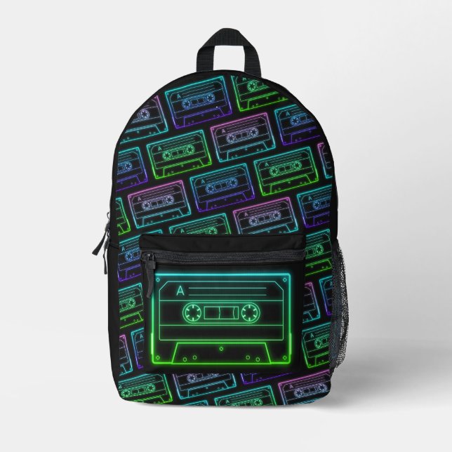 Backpack With Neon Multicolor Cassette Pattern (Front)