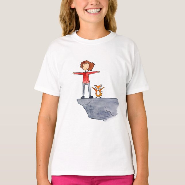 Backpacker ABCs Girl on Rock T-shirt (Front)