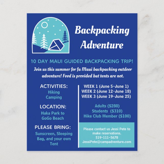 Backpacking Adventure Flyer (Front)