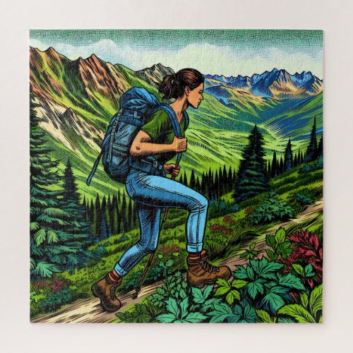 Backpacking Girl Hiking the Trail Jigsaw Puzzle