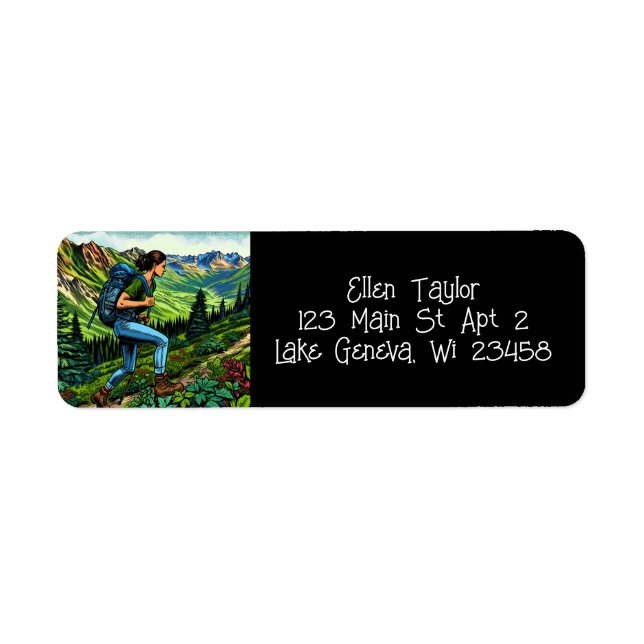 Backpacking Girl Hiking the Trail Label (Front)