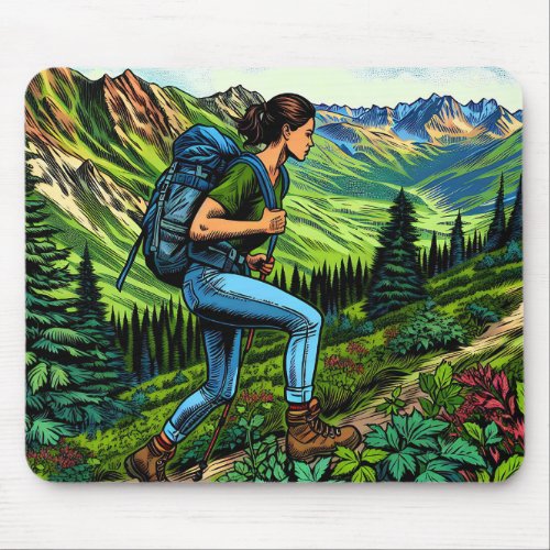 Backpacking Girl Hiking the Trail Mouse Pad