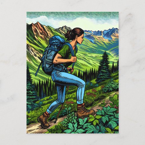 Backpacking Girl Hiking the Trail Postcard