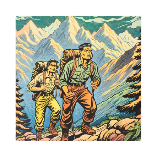 Backpacking Men Hiking Trail through Mountains Metal Print